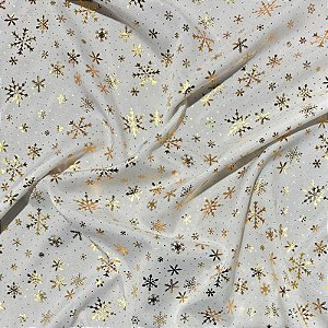 TECIDO OXFORD NATAL FLOCOS | 0,50cm X 1,50m | OFF WHITE / DOURADO