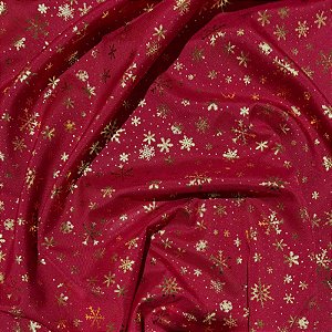 TECIDO OXFORD NATAL FLOCOS | 0,50cm X 1,50m | VERMELHO / DOURADO