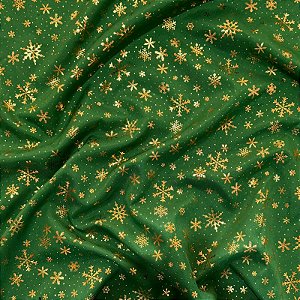 TECIDO OXFORD NATAL FLOCOS | 0,50cm x 1,50m | VERE / DOURADO