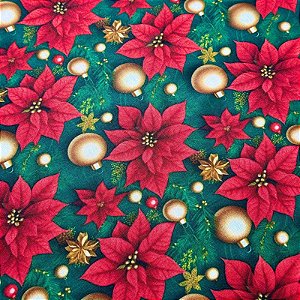 TECIDO TRICOLINE DIGITAL NATAL | 1,50m X 0,50cm | FLORES NATALINAS