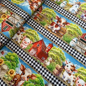TRICOLINE DIGITAL ESTAMPADA | 1,50m X 0,55cm - 100% ALGODÃO | FAZENDINHA