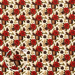 TECIDO TRICOLINE DIGITAL NATAL | 0,50cm X 1,50m - 100% Algodão | BICO DE PAPAGAIO VASOS