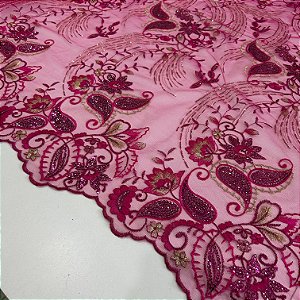 RENDA CORD METALIZADA | 100% POLIÉS BARRADA - 1,30m |  ROSA