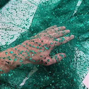 TECIDO TULE COM GLITTER E PAETÊ NEBULOSA | 1,48m | VERDE