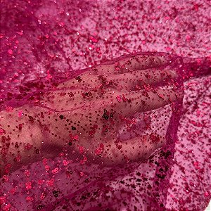 TECIDO TULE COM GLITTER E PAETÊ NEBULOSA | 1,48m | ROSA PINK