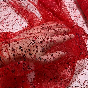 TECIDO TULE COM GLITTER E PAETÊ NEBULOSA | 1,48m | VERMELHO