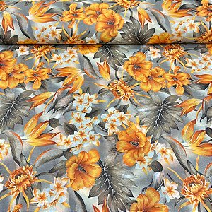 TECIDO GORGURINHO MISTO | 2,20m | FLORAL LARANJA 02116002A