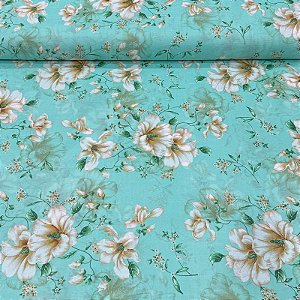 TECIDO GORGURINHO MISTO | 2,20m | FLORAL AZUL CLARO 022450009B