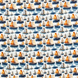 TRICOLINE BAHAMAS ESTAMPADO PREMIUM | 0,50 X 1,50m - 100% Algodão | Barquinhos Des:9050 V317