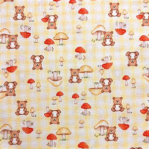 TRICOLINE BAHAMAS ESTAMPADO PREMIUM | 0,50cm X 1,50m - 100% Algodão | Ursinho Xadrez Des: 9050 V330