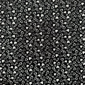 TRICOLINE BAHAMAS ESTAMPADO PREMIUM | 0,50cm X 1,50m - 100% Algodão | Corações Preto Des: 1342 V104