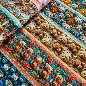 TRICOLINE BAHAMAS DIGITAL PREMIUM | 0,55cm X 1,50m - 100% Algodão | Ursinho Crochê Des: 9012 E034