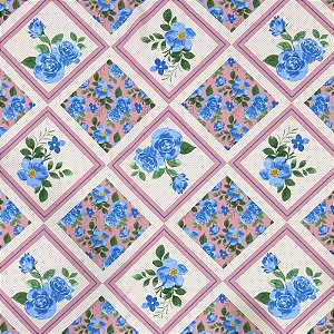 TECIDO OXFORD ESTAMPADO | 1,50L | FLOR AZUL COM ROSA