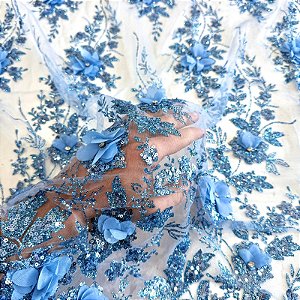TECIDO TULE COM GLITTER 3D | 1,40m | AZUL SERENITY