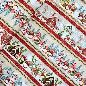 TECIDO TRICOLINE DIGITAL BARRADA NATAL | 0,55cm X 1,50m - 100% Algodão | Vila do Noel