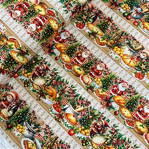 TECIDO TRICOLINE DIGITAL BARRADA NATAL | 0,55cm X 1,50m - 100% Algodão | FESTEJO NATALINO