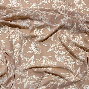 TECIDO CREPE MOUSSELINE | 1,50m - 100% Poliéster | Folhagem Bege