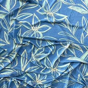 TECIDO VISCOSE | 1,50m - 100% Viscose | Folhas Azul