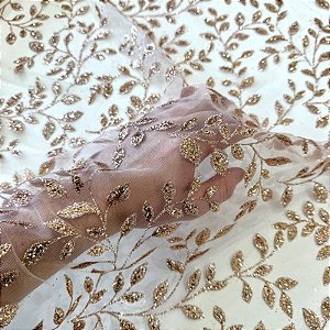 TECIDO TULE COM GLITTER TULIPAS | 1,45m | Nude