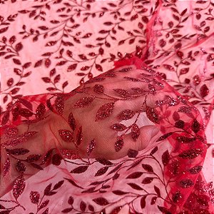 TECIDO TULE COM GLITTER TULIPAS | 1,45m | Vermelho