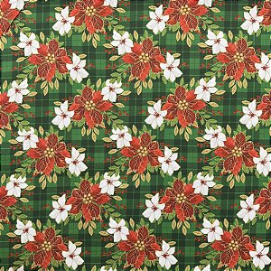 Tricoline Estampada Natalino | 0,50cm X 1,50m | Flores Natalinas Verde