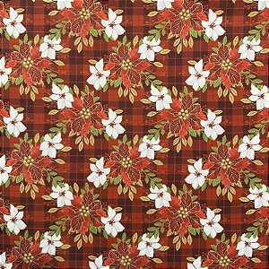 Tricoline Estampada Natalino | 0,50cm X 1,50m | Flores Natalinas Vermelho