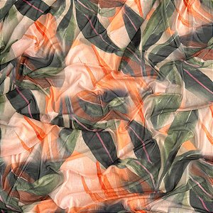 TULE COM ELASTANO ROMANCE DIGITAL | 1,60m | Folhagem Bege 14