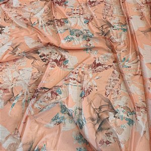 TULE COM ELASTANO ROMANCE DIGITAL | 1,60m | Folhas Laranja Rose 05