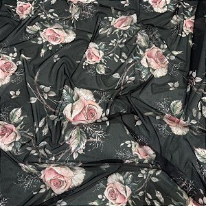 TULE COM ELASTANO ROMANCE DIGITAL | 1,60m | Rosas black 04
