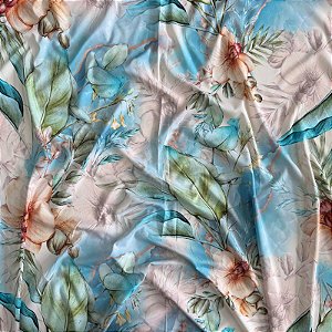 TECIDO CREPE BEGÔNIA SEDA DIGITAL | 1,47m | Floral Azul Marmorizado 03