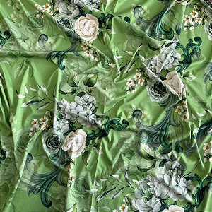 TECIDO CREPE BEGÔNIA SEDA DIGITAL | 1,47m | Floral Verde C/ Perola 04