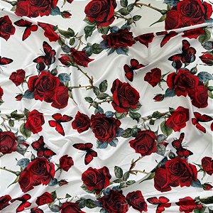 TECIDO CREPE BEGÔNIA SEDA DIGITAL | 1,47m | Vermelho C/ Branco 08