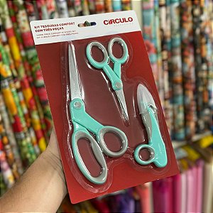 Kit com 3 Tesouras Profissionais de Aço Circulo para Corte e Costura, Artesanato, Patchwork - Verde Água 10