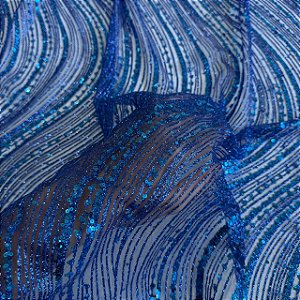 Tule C/ Glitter Boreal e Paetê | 1,45m | Azul Royal