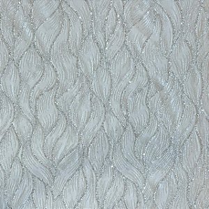 Tecido Tule Glitter Arabesco Ondulado | 1,50m - 100% Poliamida | Branco