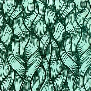 Tecido Tule Glitter Arabesco Ondulado | 1,50m - 100% Poliamida | Verde