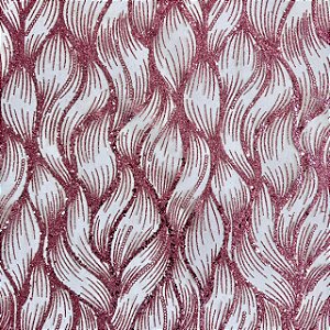 Tecido Tule Glitter Arabesco Ondulado | 1,50m - 100% Poliamida | Rose
