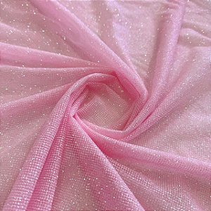 Tecido Tule com Glitter Mágico Holográfico | 1,50m - 100% Poliamida | Rosa Bebê