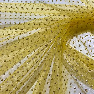 Tule Glitter Constelação Pontilhada - 1,50m - Amarelo