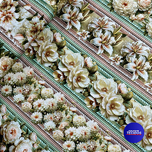 Tecido Tricoline Barrada Digital 10 Barrados 100% Algodão - 0,55cm X 1,50m - Floral Elegante 2659