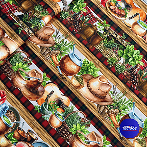 Tecido Tricoline Barrada Digital 10 Barrados 100% Algodão - 0,55cm X 1,50m - Chimarrão Gúcho 3749