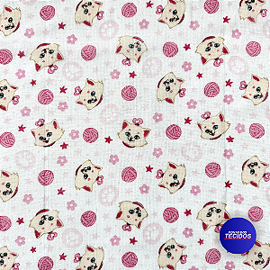 Tecido Fralda 100% Algodão Dupla Dohler - 0,75cm X 0,70cm - Gatinha Baby 01