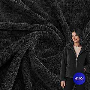 Tecido Dublado Canelado Confortmax | 5% Elastano - 1,60m | Preto 310