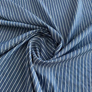 Tecido Sarja Stonada Listrada com Elastano | 1,50m | Azul