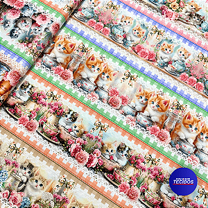 Entrada Tricoline Barrada DIgital 10 Barrados E1 - 0,55cm X 1,50m - Chá Com Gatinhos 117