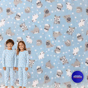 Tecido Microsoft Pettenati Estampado Antialérgico - 1m X 1,63m - Animais Azul