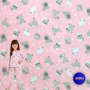Tecido Microsoft Pettenati Estampado Antialérgico - 1m X 1,63m - Animais Rosa