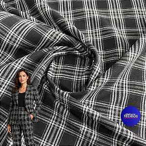 Tecido Alfaiataria Tweed Span Lux – Estruturado, Elegante e Encorpado - 1,50 - Xadrez Preto 004