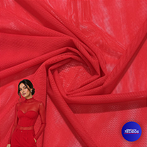 Tecido Tule com Elastano New – Transparente, Flexível e Confortável | 1m X 1,50m | Vermelho
