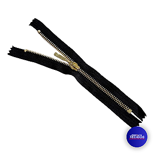 Zíper de Metal nº 5 Dourado Autotravante 18cm – Preto 310